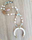 Amazonite & Jasper Boho Crescent Necklace