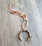 Cherry Quartz Boho Crescent Horn Necklace