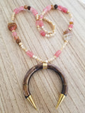 Cherry Quartz Boho Crescent Horn Necklace