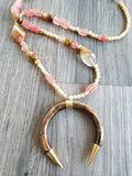 Cherry Quartz Boho Crescent Horn Necklace