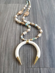 Amazonite & Jasper Boho Crescent Necklace
